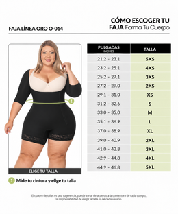 Faja control de abdomen, media pierna con manga corta y cremallera lateral ( Ref. O-014 / O-017 )