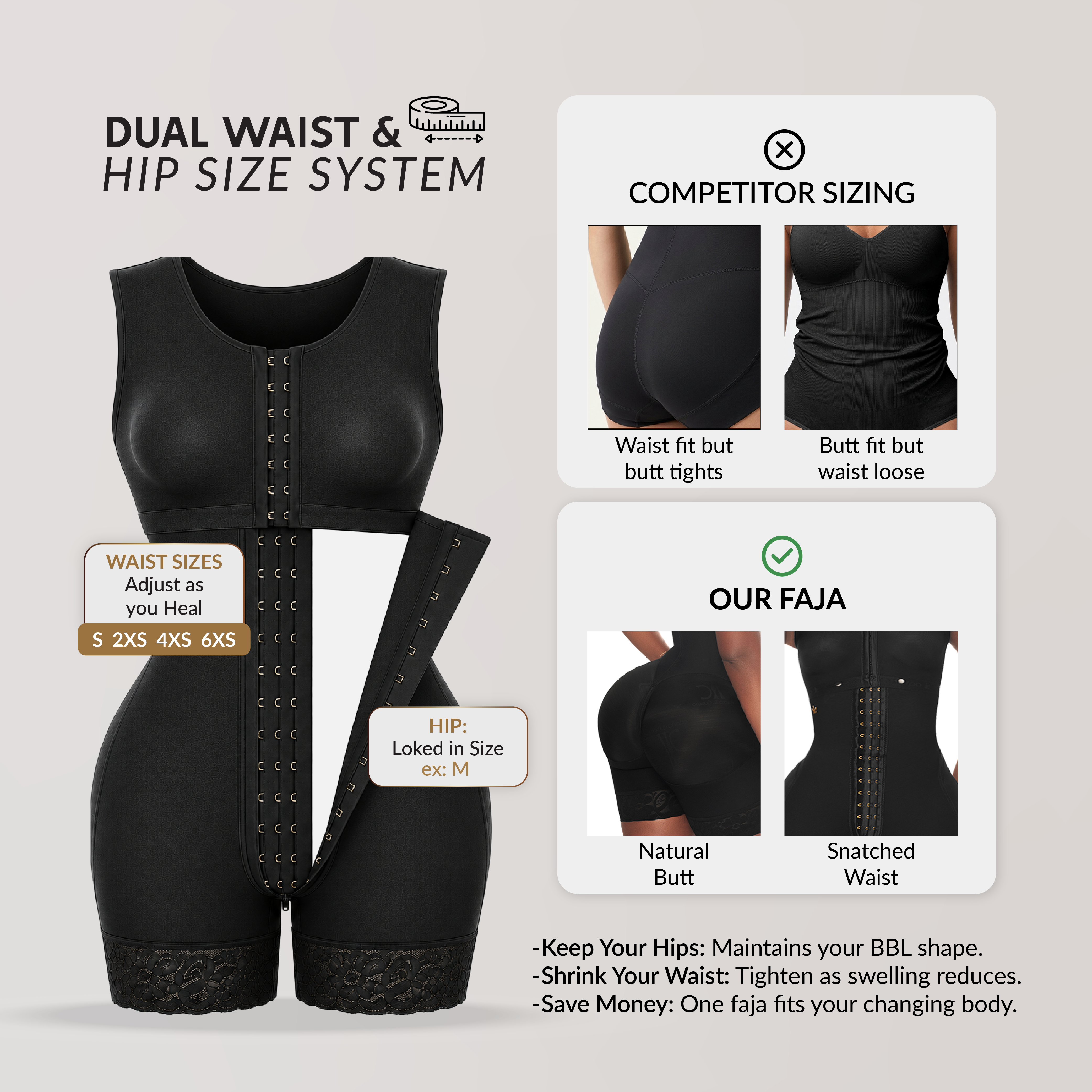 Faja Luxury Queen BBL con doble tallaje para cintura pequeña y caderas anchas( Luxbbl-293 )