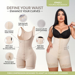 Faja moldeadora reloj de arena control abdomen - media pierna con tiras, cremalleras y broche central ( Ref. O-011 / O-211  )