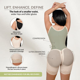 Faja moldeadora reloj de arena control abdomen - media pierna con tiras, cremalleras y broche central ( Ref. O-011 / O-211  )