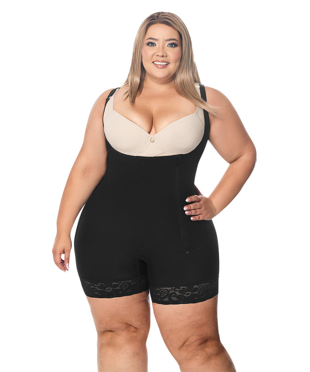 Faja moldeadora control abdomen - media pierna con tiras y cremallera lateral (Ref. O-010 / O-016)